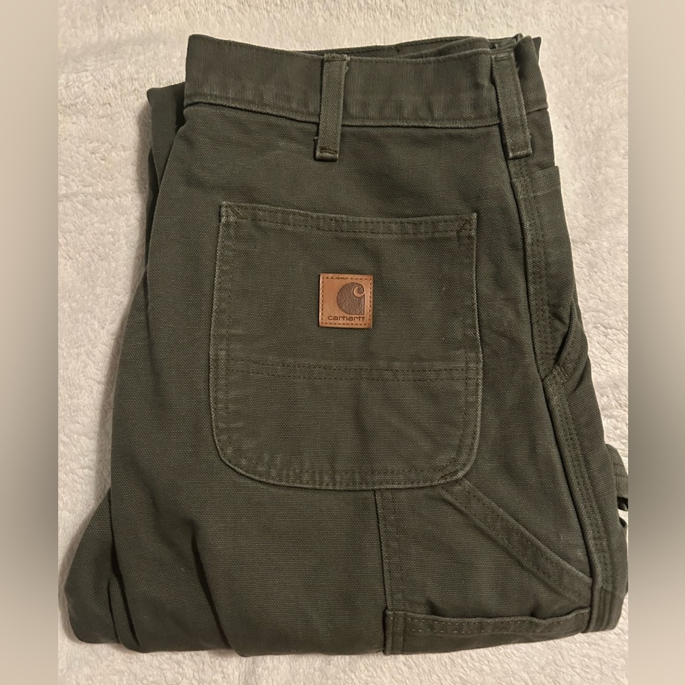 Carhartt moss green carpenter pant, flannel lined sz 32x32